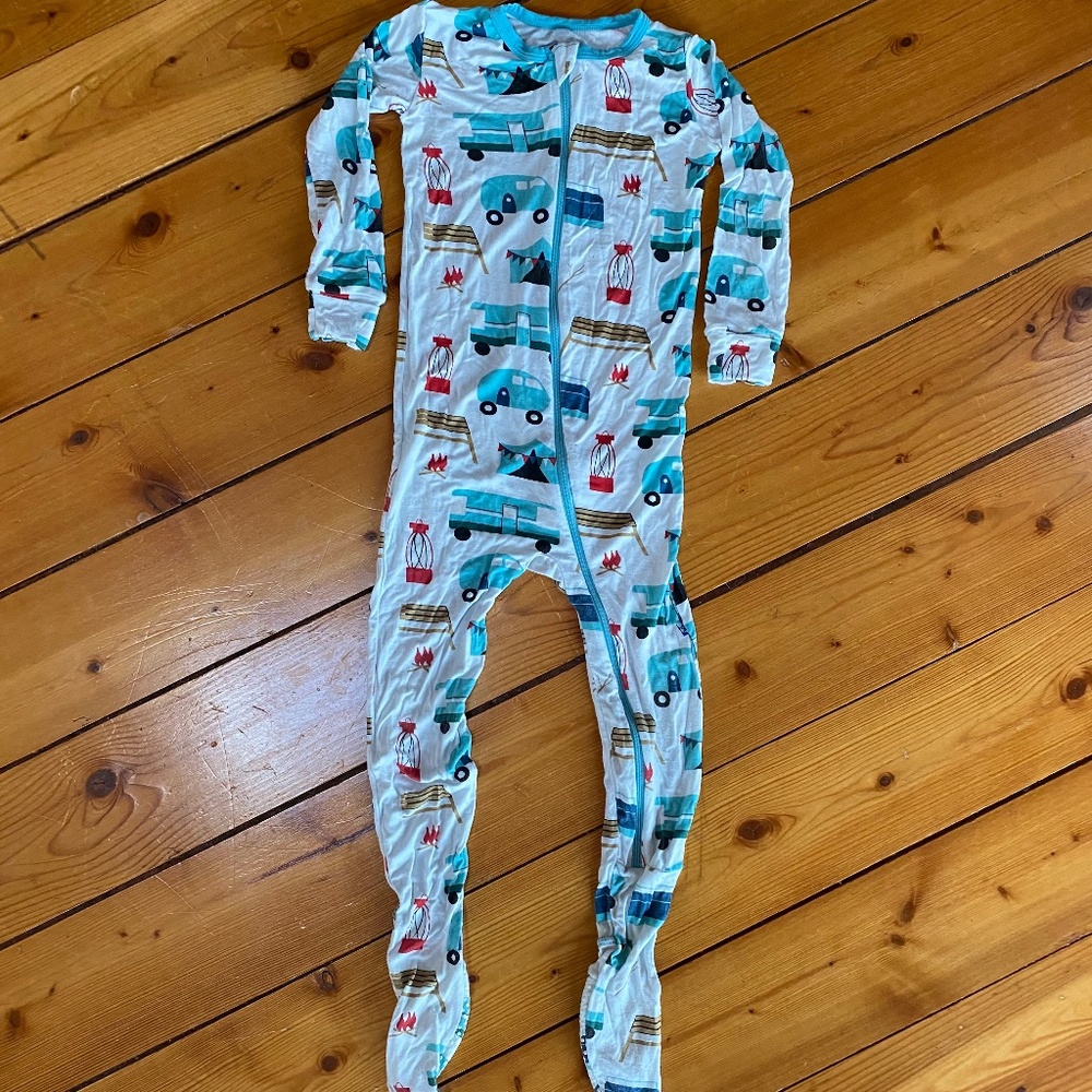 KicKee Pants Kids One Piece Zipper Footed Pajamas ~ Size 4T ~ Camping Pattern